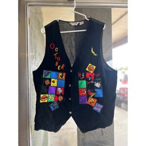 Vintage Victoria Jones 90's Black Colorful Halloween October Vest Jacket 18W